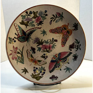 Vintage One Of A Kind Enamel Chinese Hand Painted Porcelain Butterfly Dish